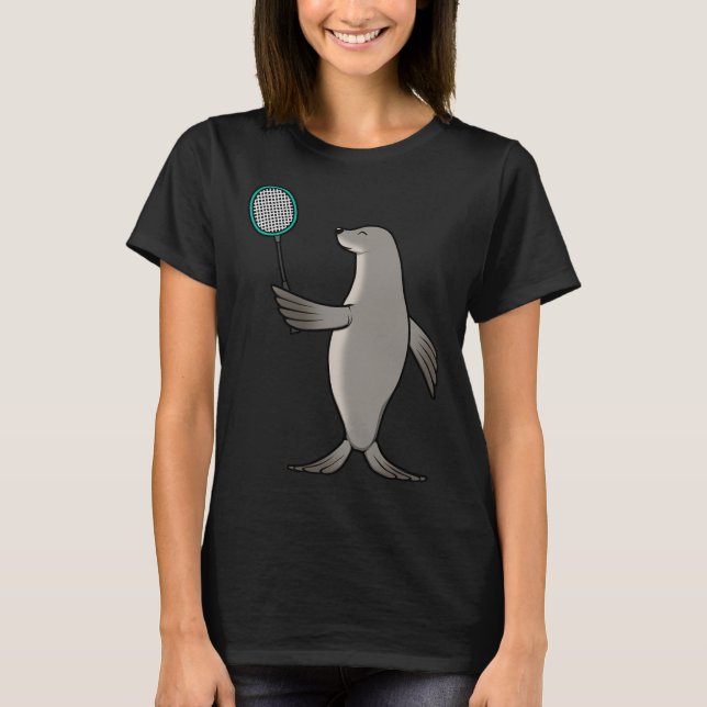 Seal Playing Badminton Hob  T-Shirt (Front)