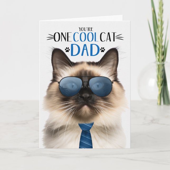 Seal Point Balinese Cat Father's Day One Cool Cat Holiday Card (Front)