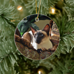 Seal Point Siamese Cat on Comfy Pillow Ceramic Tree Decoration