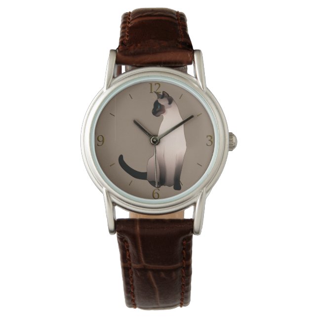 Seal Point Siamese Cat on Taupe Tan Watch (Front)