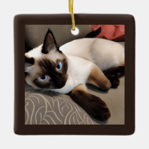 Seal Point Siamese Digital Portrait    Ceramic Ornament