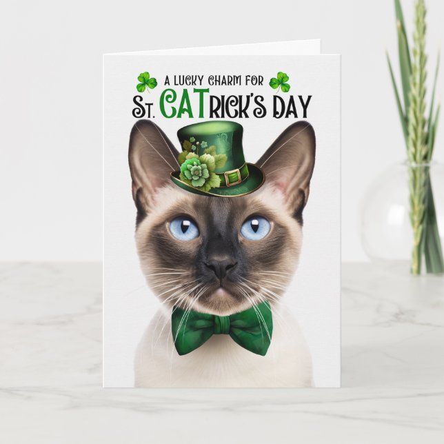 Seal Point Siamese Lucky Charm St CATrick's Day Holiday Card (Front)