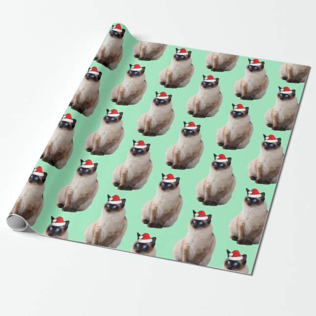 Seal Point Siamese with a Santa Hat   Wrapping Paper (Unrolled)