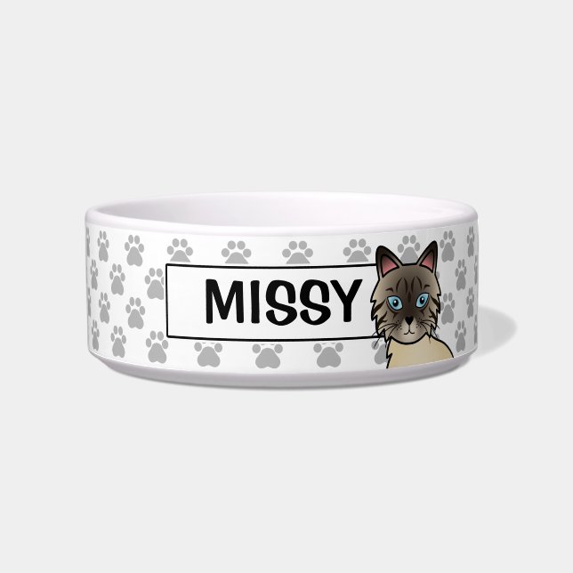 Seal Point Tabby Birman / Ragdoll Cat & Name Bowl (Front)