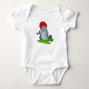 Seal Raining Umbrella Baby Bodysuit