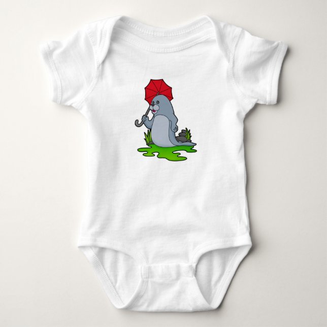 Seal Raining Umbrella Baby Bodysuit (Front)