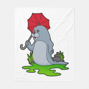 Seal Raining Umbrella Fleece Blanket