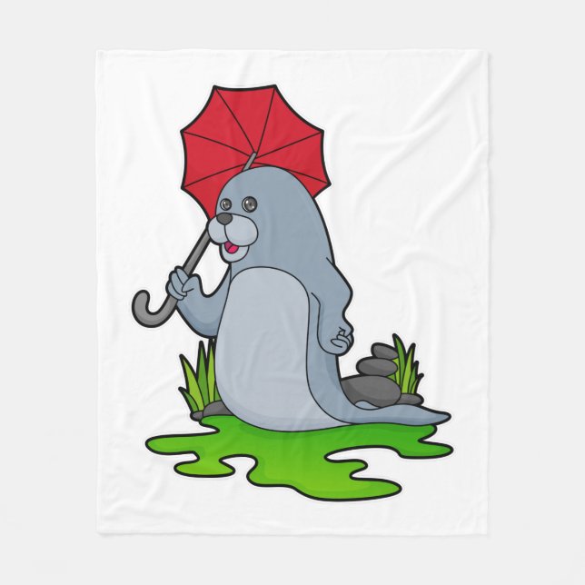 Seal Raining Umbrella Fleece Blanket (Front)
