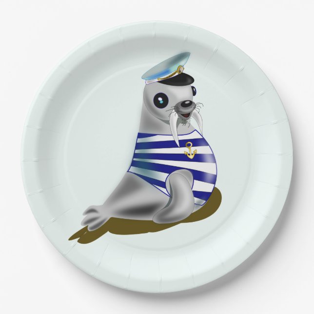 Seal Sailor Funny Paper Plates - Customisable (Front)