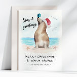 Seal Santa Seas & Greetings Coastal Christmas Holiday Card<br><div class="desc">Celebrate Christmas with this adorable card featuring a seal in a Santa hat balancing an ornament on its nose. The “Seas & Greetings” caption brings beachy vibes, making it perfect for ocean lovers and anyone who enjoys a coastal twist on traditional holiday cheer. 🐚🌊 Personalise the greeting and signature line...</div>