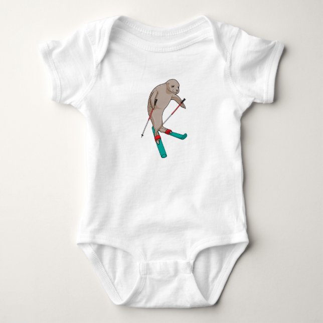 Seal Skier Ski Baby Bodysuit (Front)