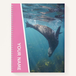 Seal Swimming Underwater, Australia, Pink Notebook