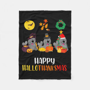 Seal Thanksgiving Merry Christmas Happy Hallothank Fleece Blanket