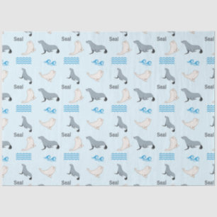 Seal & water waves pattern on blue tissue paper