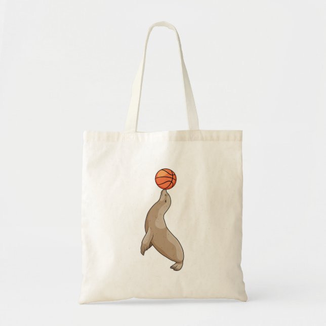 Seal with Basketball Tote Bag (Front)