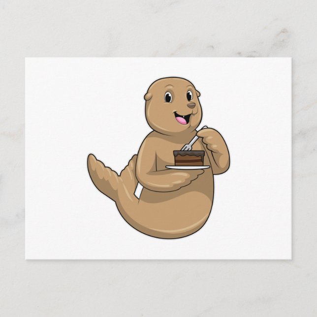 Seal with Cake Postcard (Front)