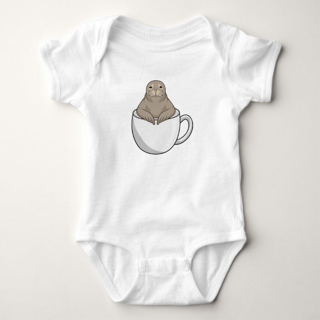 Seal with Coffee cup Baby Bodysuit (Front)