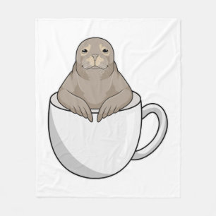 Seal with Coffee cup Fleece Blanket