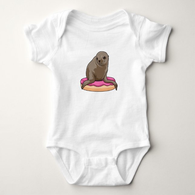 Seal with Doughnut Baby Bodysuit (Front)