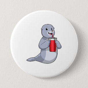 Seal with Drinking cup 7.5 Cm Round Badge