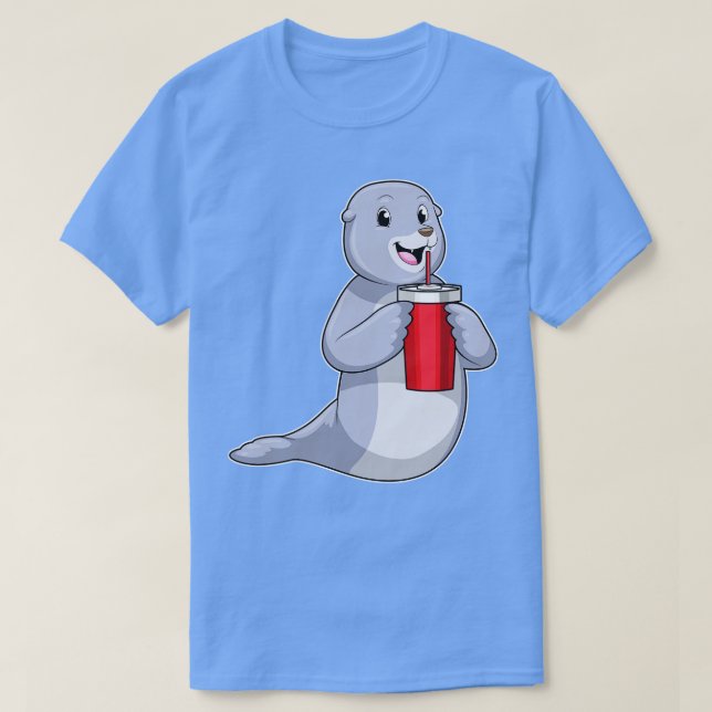 Seal with Drinking cup T-Shirt (Design Front)