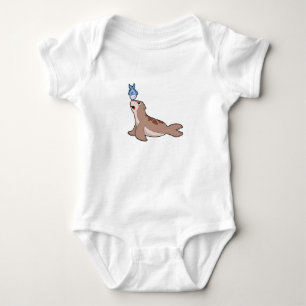 Seal with Fish (2).PNG Baby Bodysuit