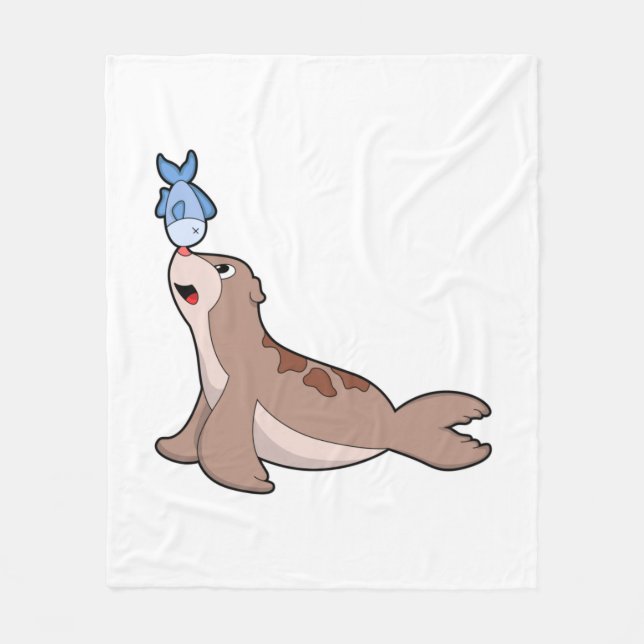 Seal with Fish (2).PNG Fleece Blanket (Front)