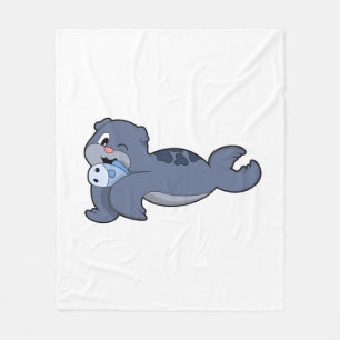 Seal with Fish (3).PNG Fleece Blanket