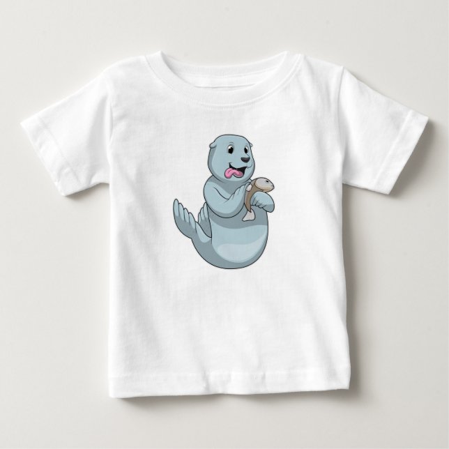 Seal with Fish Baby T-Shirt (Front)
