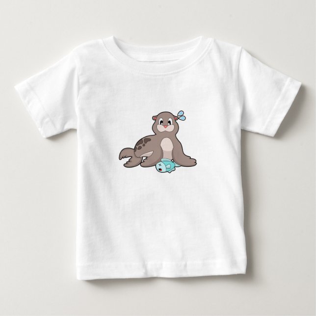 Seal with Fish Baby T-Shirt (Front)