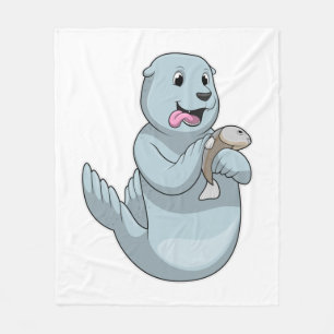 Seal with Fish Fleece Blanket