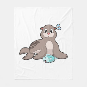 Seal with Fish Fleece Blanket