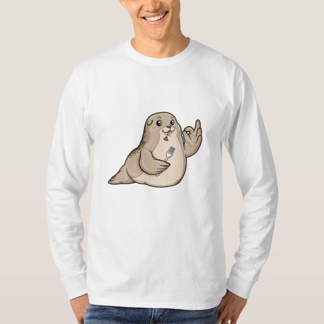 Seal with Fish & Fork T-Shirt (Front)