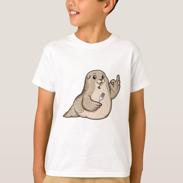 Seal with Fish & Fork T-Shirt (Front)