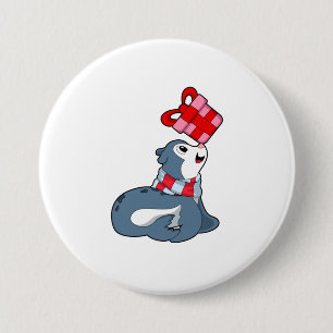 Seal with Gift 7.5 Cm Round Badge