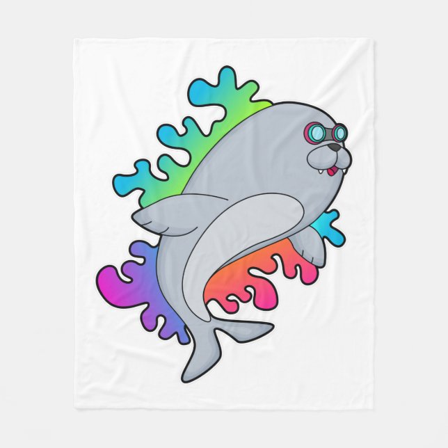 Seal with Glasses Fleece Blanket (Front)