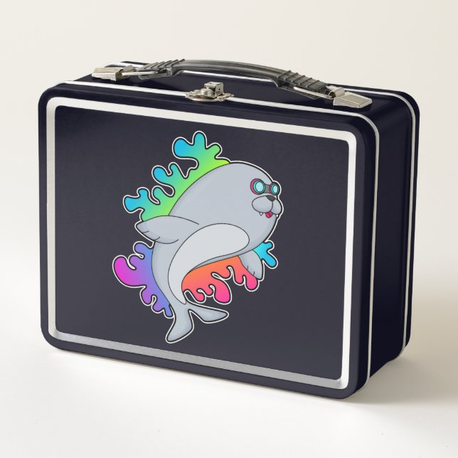 Seal with Glasses Metal Lunch Box (Front)