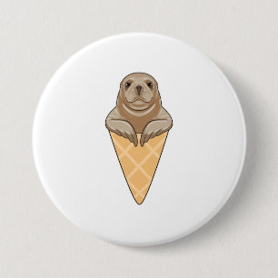 Seal with Ice cream cone 7.5 Cm Round Badge