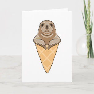 Seal with Ice cream cone Card