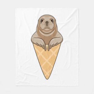 Seal with Ice cream cone Fleece Blanket