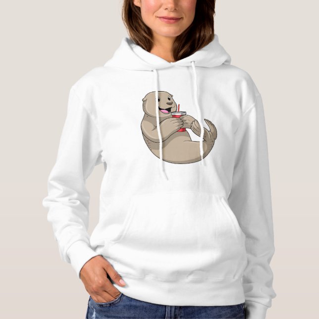 Seal with Mug with Straw Hoodie (Front)