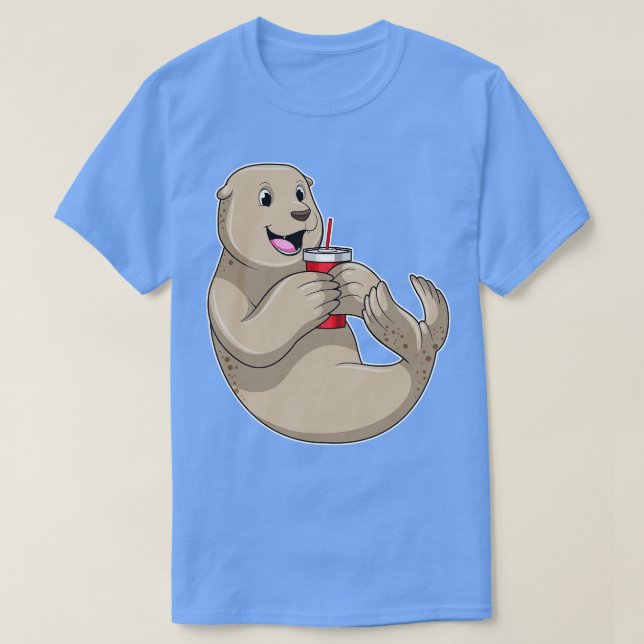 Seal with Mug with Straw T-Shirt (Design Front)
