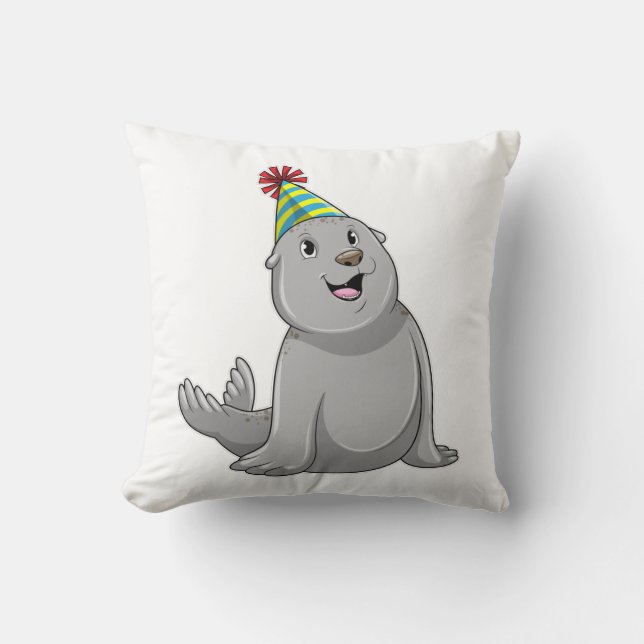 Seal with Party hat Party Cushion (Front)