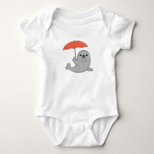 Seal with Umbrella Baby Bodysuit