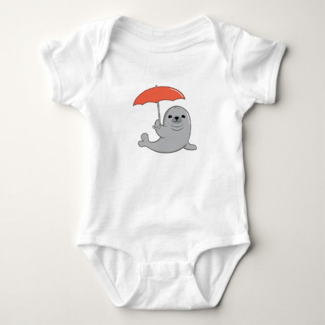 Seal with Umbrella Baby Bodysuit (Front)