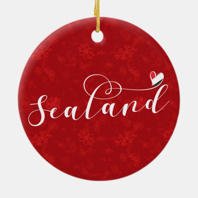 Sealand Flag In Heart, Principality of Sealand Ceramic Tree Decoration (Back)