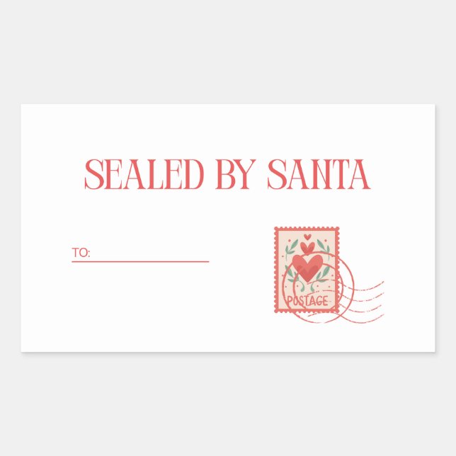 Sealed By Santa | Red and White Christmas Gift Rectangular Sticker (Front)