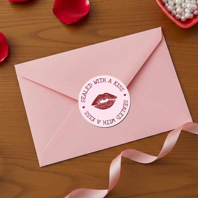 Sealed with a Kiss Pink & Red Lips Valentine's Day Classic Round Sticker (Sealed with a Kiss Pink & Red Lips Valentine's Day Classic Round Sticker
)