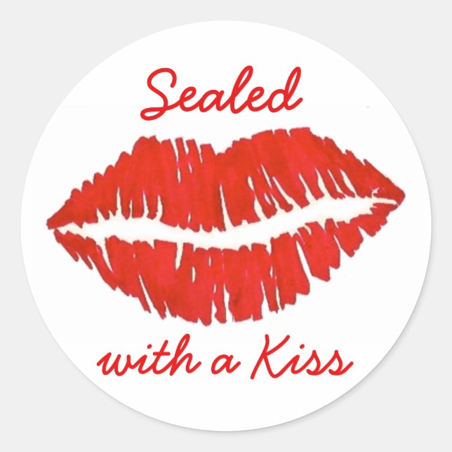 Sealed with a Kiss Valentine's Day Red Lips Classic Round Sticker (Front)