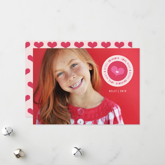 Sealed With A Kiss XO Stamp Valentine's Day Photo Holiday Card (Front/Back In Situ)